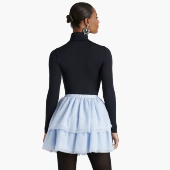 NWT HILL HOUSE HOME Clara Tulle Tiered Mini Skirt sz M Blue Elastic Waist Lined - Picture 2 of 11